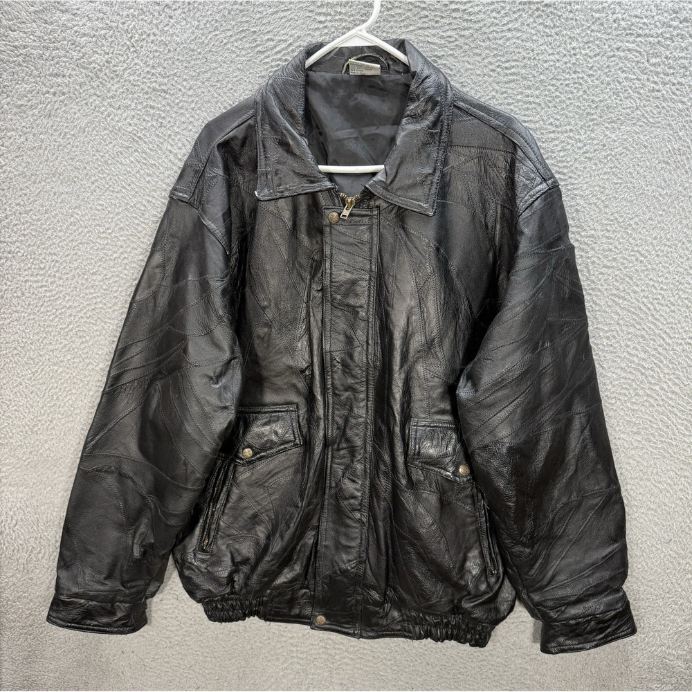 Vintage Flight‎ Path Jacket Adult XXL Black 100% Leather Motorcycle Biker Bomber